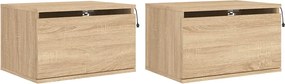 836831 vidaXL Нощни шкафчета за стена с LED осветление, 2 бр, сонома дъб