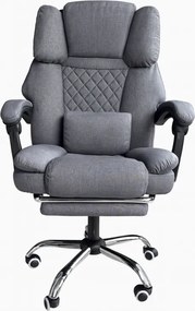 Ергономичен офис стол с подложка за крака и масаж - сив плат