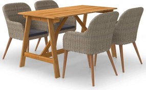 3068774 vidaXL Градински трапезен комплект, 5 части, кафяв