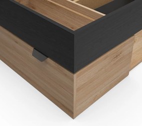 Черно-естествено единично легло 90x200 cm от декор от дъб с място за съхранение без ламелно дъно Albo – Marckeric