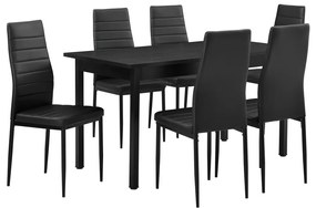 Гарнитура за трапезария с 6 стола Turku140 x 60 cm, изкуствена кожа, за шестима, Черна