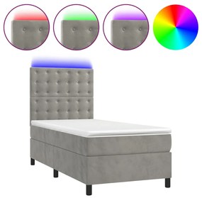 3136329 vidaXL Боксспринг легло с матрак и LED, светлосиво, 80x200 см, кадифе