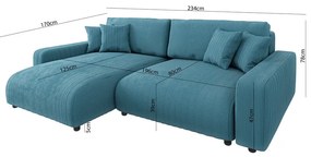 Тюркоаз сгъваем ъглов диван от рипсено кадифе Sara – Ropez