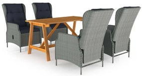 3068783 vidaXL Градински трапезен комплект, 5 части, светлосив