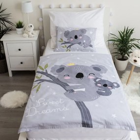 Сиво памучно детско спално бельо за детско креватче 100x135 cm Koala "Sweet Dreams" – Jerry Fabrics