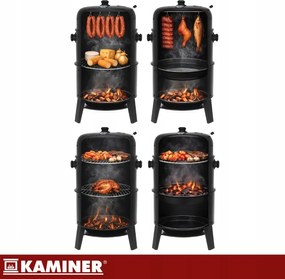 Градинска скара на дървени въглища с пушилня 3 в 1