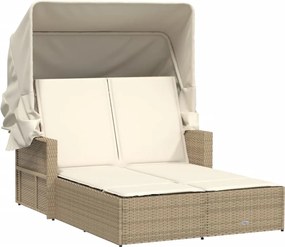 365810 vidaXL Двоен шезлонг със сенник и възглавници бежов полиратан