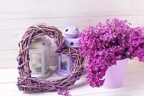 Фототапет – Плетено сърце с люляк