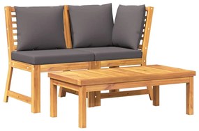 311835 vidaXL Лаундж комплект с тъмносиви възглавници 3 части акация масив