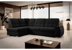 Черен разтегателен ъглов диван с място за съхранение (ляв ъгъл L форма) Sado – ELTAP