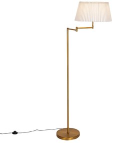 Подова лампа бронз с бяла плисирана абажур и регулируема ръка - Ladas Deluxe