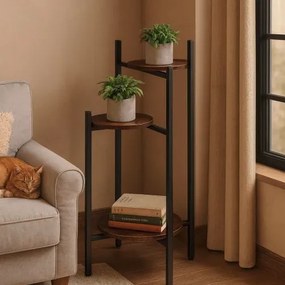 Стойка за цветя на тавана - 3-етажен рафт с кръгли дървени рафтове