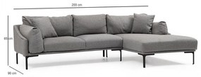 Сив ъглов диван , десен ъгъл Leo - Artie