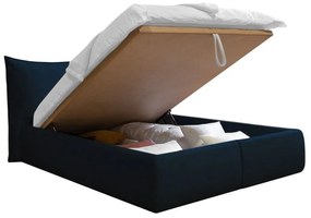 Тъмносиньо тапицирано двойно легло с място за съхранение с решетка 160x200 cm Jade - Bobochic Paris