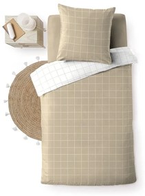 Бяло/бежово единично памучно спално бельо 140x200 cm Cadria – douceur d'intérieur