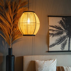 Ориенталска висяща лампа кафяв плат 35 см - Rob