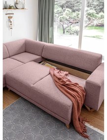 Розов разтегателен/с място за съхранение ъглов диван (ляв ъгъл/L форма) Classy Sophie – Miuform