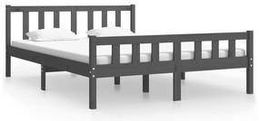 810661 vidaXL Рамка за легло, сива, масивно дърво, 140х190 см