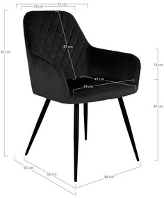 Черни тапицирани трапезни столове в комплект с подлакътници 2 бр. Harbo – House Nordic