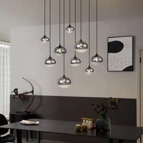 Модерен висящ лампион черен с димно стъкло 9 светлини - Jia