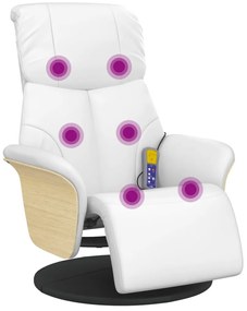 356638 vidaXL Масажен реклайнер стол с опора за крака, бял, изкуствена кожа