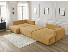 Разтегателен ъглов диван от рипсено кадифе в цвят горчица (десен ъгъл/"U" форма) Lucien – Bobochic Paris