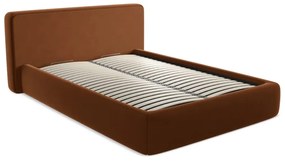 Двойно легло теракотено тапицирано с място за съхранение и включена подматрачна рамка 140x200 cm Kiana – Makamii