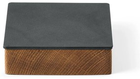 Дървена декоративна кутия за съхранение от еко кожа с капак в антрацитен и естествен цвят 11x11x3,5 cm Square Nupo – LIND DNA