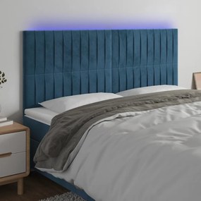 3122732 vidaXL LED горна табла за легло, тъмносиня, 200x5x118/128 см, кадифе