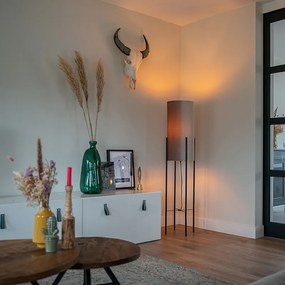 Модерна подова лампа черна с кадифена сива абажур - Rich