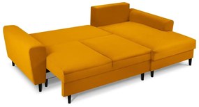 Разтегателен ъглов диван с място за съхранение от рипсено кадифе в цвят горчица (десен ъгъл) Kyoto – Cosmopolitan Design