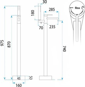 Cмесител-свободно стоящ  Rea Foster Brush Nickel