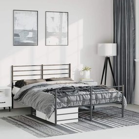 352339 vidaXL Метална рамка за легло с горна и долна табла, черна, 150x200 см