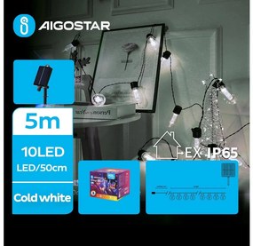 Aigostar - LED соларна коледна верига 10 LED, 8 функции, 6,5м, IP65, студена бял