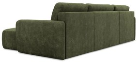 Зелен шенилов разтегателен ъглов диван с място за съхранение (U форма) Lilo – Makamii