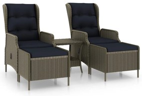 3060156 vidaXL Градински комплект с възглавници, 3 части, кафяв полиратан