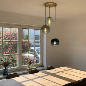 Арт деко висяща лампа месинг със синьо стъкло - Pallon