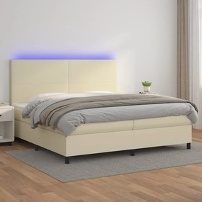3135845 vidaXL Боксспринг легло с матрак LED кремаво 200x200см изкуствена кожа