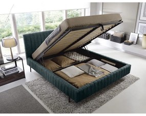 Двойно легло 180x200 cm тапицирано с място за съхранение с включена подматрачна рамка в петролен цвят Plissa – ELTAP