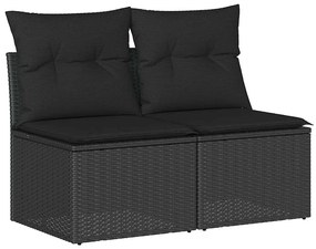 3325241 vidaXL Градински диван с възглавници, 2 части, черен полиратан, акация