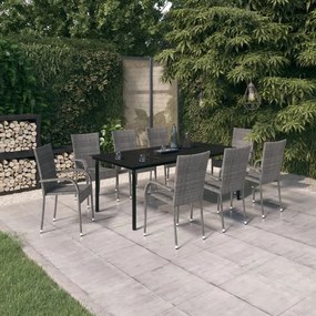3099394 vidaXL Градински трапезен комплект, 9 части, сиво и черно