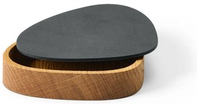 Дървена декоративна кутия за съхранение от еко кожа с капак в антрацитен и естествен цвят 14x12,5x3,5 cm Curve Nupo – LIND DNA