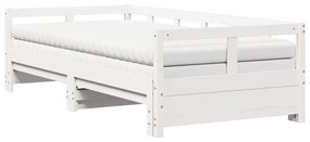 3321042 vidaXL Дневно легло с уширение и матраци, бял, 90x200 см, бор масив