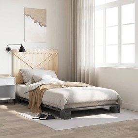 3281581 vidaXL Рамка за легло с табла, сива, 100x200 см, борово дърво масив