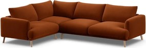 Теракотен кадифен ъглов диван (ляв ъгъл/L форма) Naomi – Micadoni