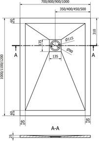 Mexen Stone+ правоъгълно композитно поддушово корито 120 x 100 см, бяло - 44101012