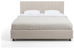 Бежово тапицирано двойно легло с място за съхранение и матрак с решетка 180x200 cm Myra Slim Line - Bonami Selection