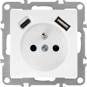 Единичен контакт със заземяване + USB-A USB-C OSTE JNH004-G White