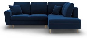 Син кадифен разтегателен ъглов диван с място за съхранение (десен ъгъл/L форма) Kyoto – Cosmopolitan Design