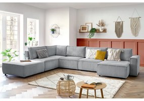 Светлосив велурен U-образен ъглов диван, ляв ъгъл Nihad modular - Bobochic Paris